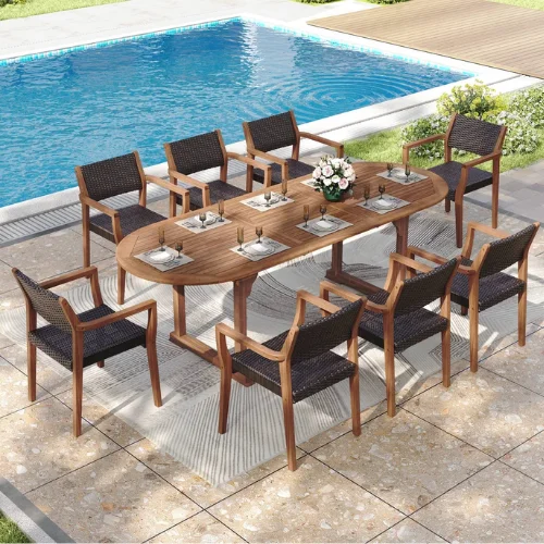 MAISON ARTS 7-Piece Expandable Acacia Wood Outdoor Dining Set