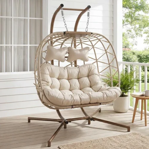 Outdoor/Indoor Wicker Double Swing Egg Chair with Stand